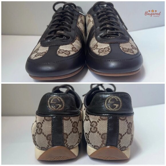 Auth GUCCI Brown Guccissima Canvas/Leather Interlocking GG Sneakers 6.5 - Picture 4 of 11